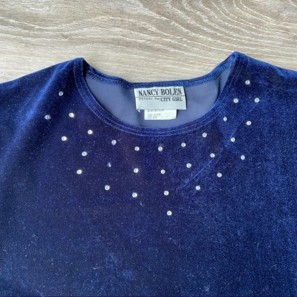 Vintage Y2K Nancy Bolen City Girl Velvet Rhinestones Accents  Stretchy Top - Picture 5 of 14